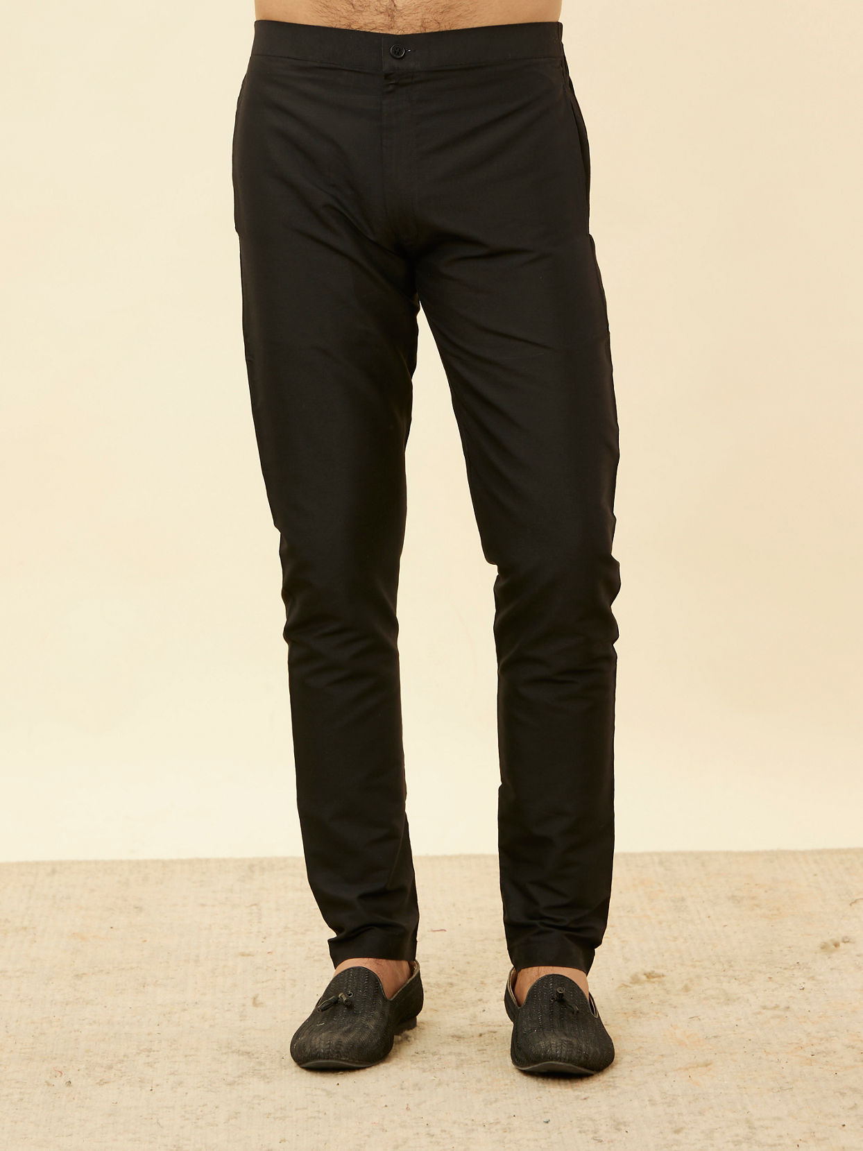 Manyavar Men Kohl Black Embroidered Indo Western Set