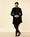 Manyavar Men Kohl Black Embroidered Indo Western Set