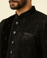 Manyavar Men Kohl Black Embroidered Indo Western Set