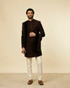 Manyavar Men Enchanting Black Embroidered Self Texture Indo Western Set