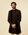 alt message - Manyavar Men Enchanting Black Embroidered Self Texture Indo Western Set image number 0