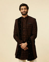 Manyavar Men Enchanting Black Embroidered Self Texture Indo Western Set