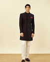 Manyavar Men Dark Navy Blue Floral Medallion Patterned Indo Western Set