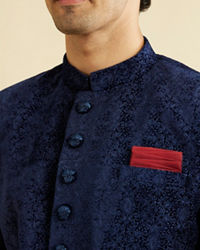 Manyavar Men Appealing Dark Blue Indo Western Set