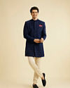 Manyavar Men Appealing Dark Blue Indo Western Set
