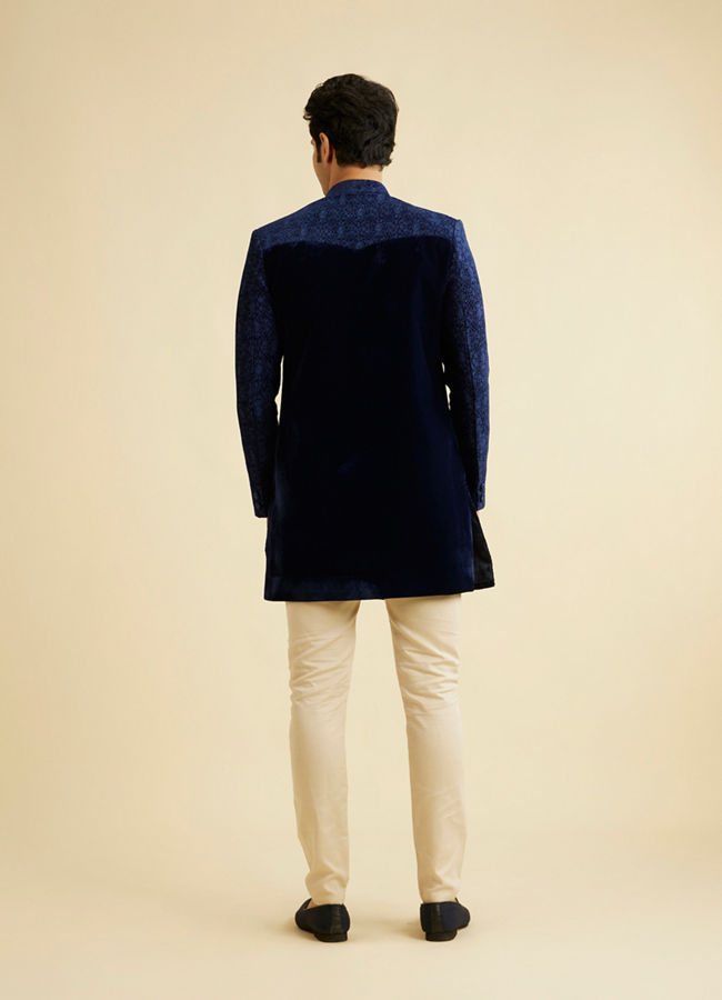 Manyavar Men Appealing Dark Blue Indo Western Set