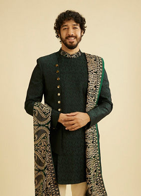 Manyavar Men Suave Green Indo Western With Dupatta