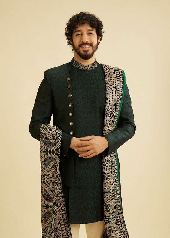 Manyavar Men Suave Green Indo Western With Dupatta