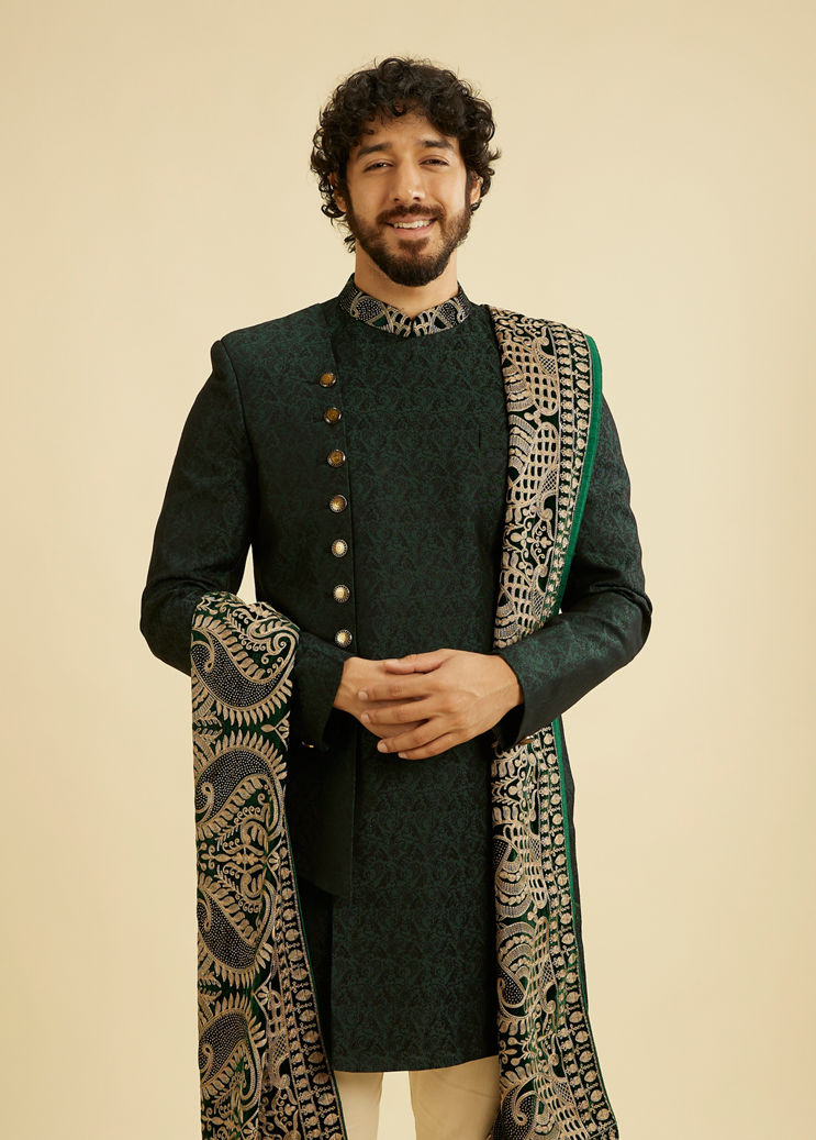 green indo western dress men Teal Green Designer Indo-Western with Asymmetrical Embroidery and Meta –  Tejas Harish