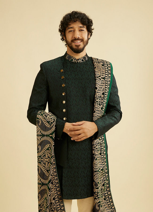 Manyavar Men Suave Green Indo Western With Dupatta