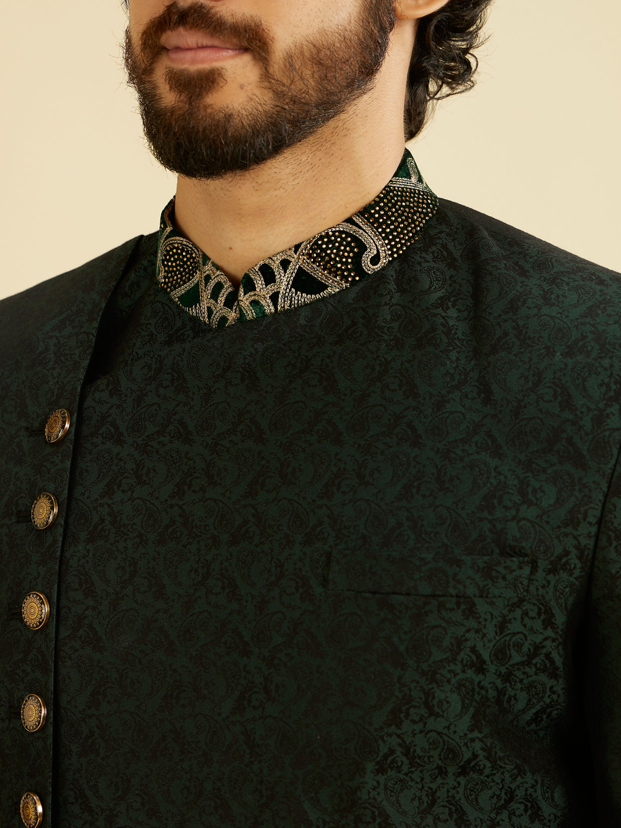 Manyavar Men Suave Green Indo Western With Dupatta