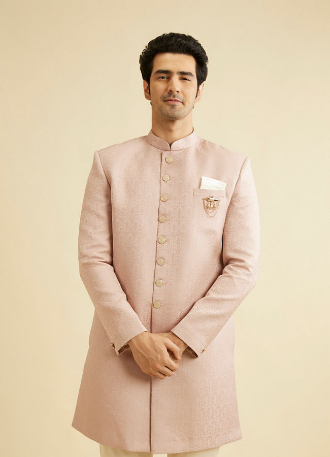 alt message - Manyavar Men Pastel Pink Achkan Indo Western image number 0