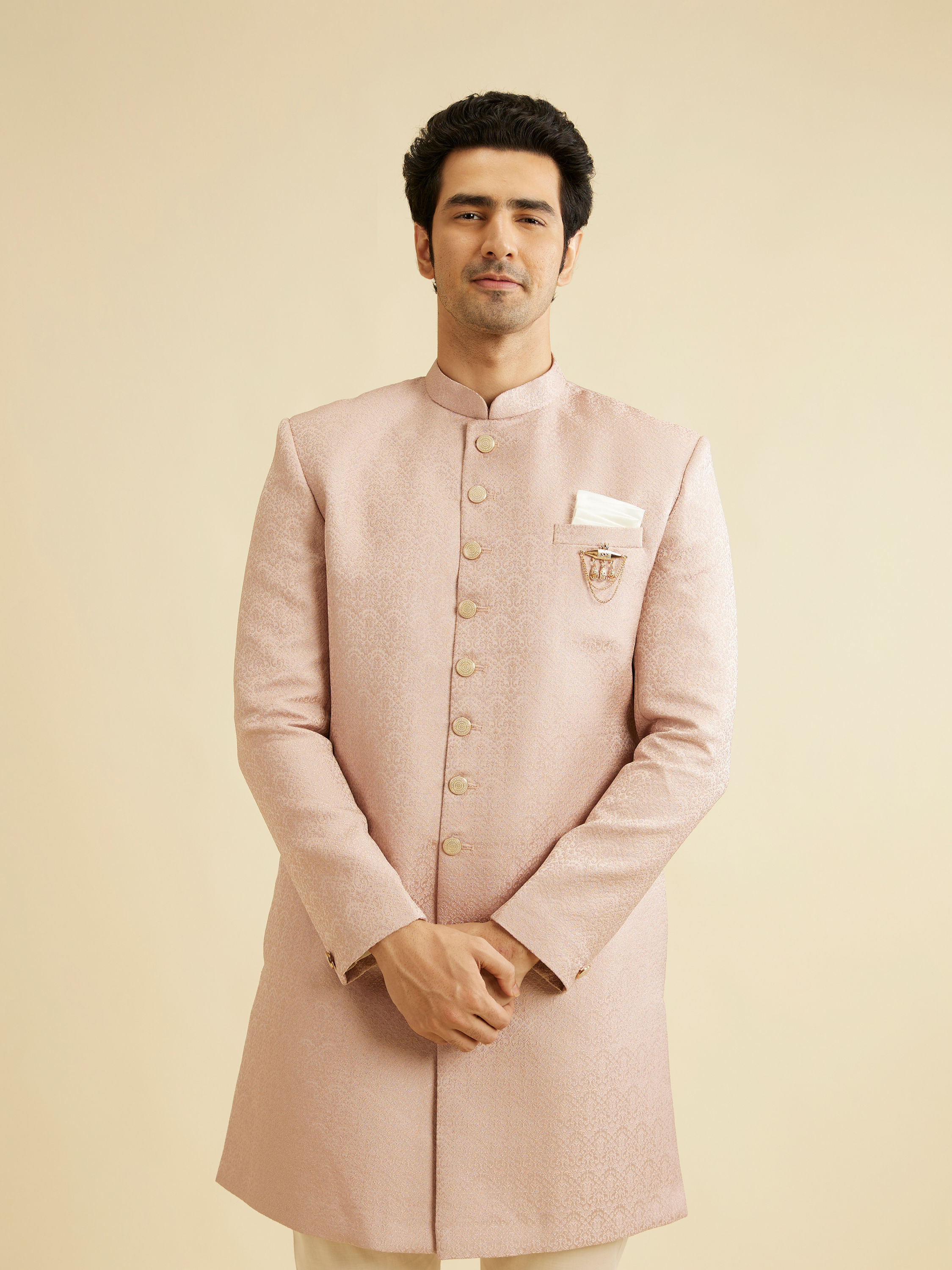 Manyavar Men Pastel Pink Achkan Indo Western