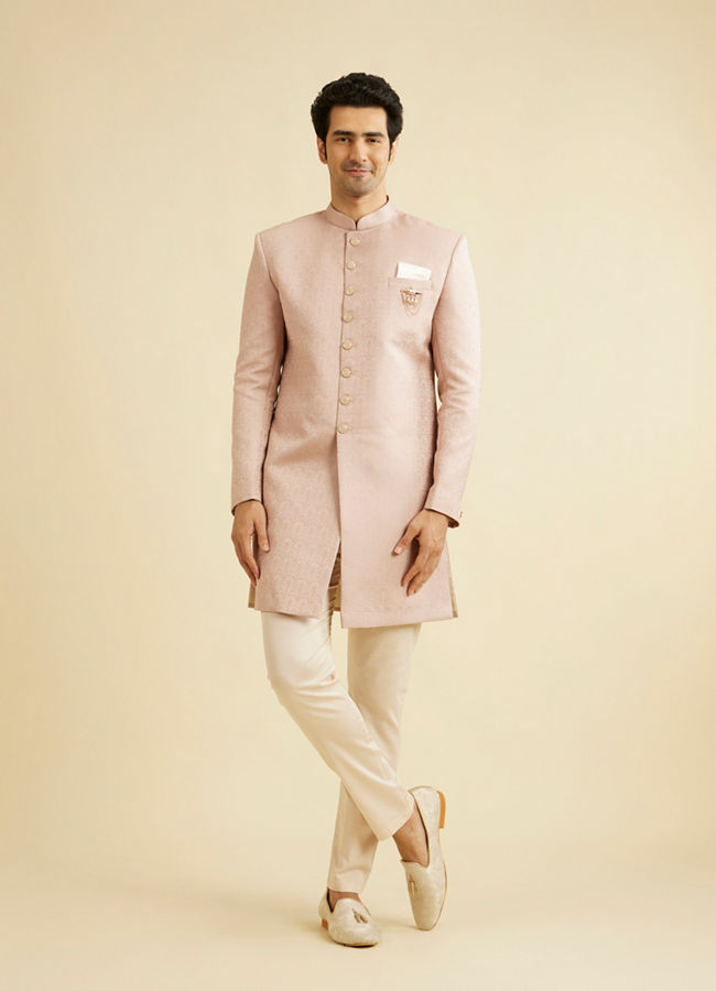 alt message - Manyavar Men Pastel Pink Achkan Indo Western image number 2