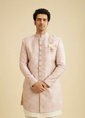 alt message - Manyavar Men Faded Pink Floral Indo Western image number 0