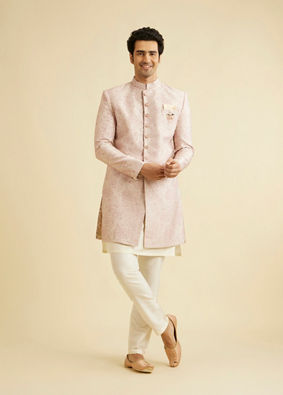 alt message - Manyavar Men Faded Pink Floral Indo Western image number 2