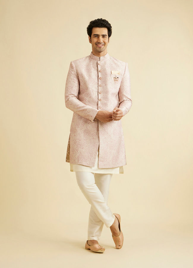 alt message - Manyavar Men Faded Pink Floral Indo Western image number 2