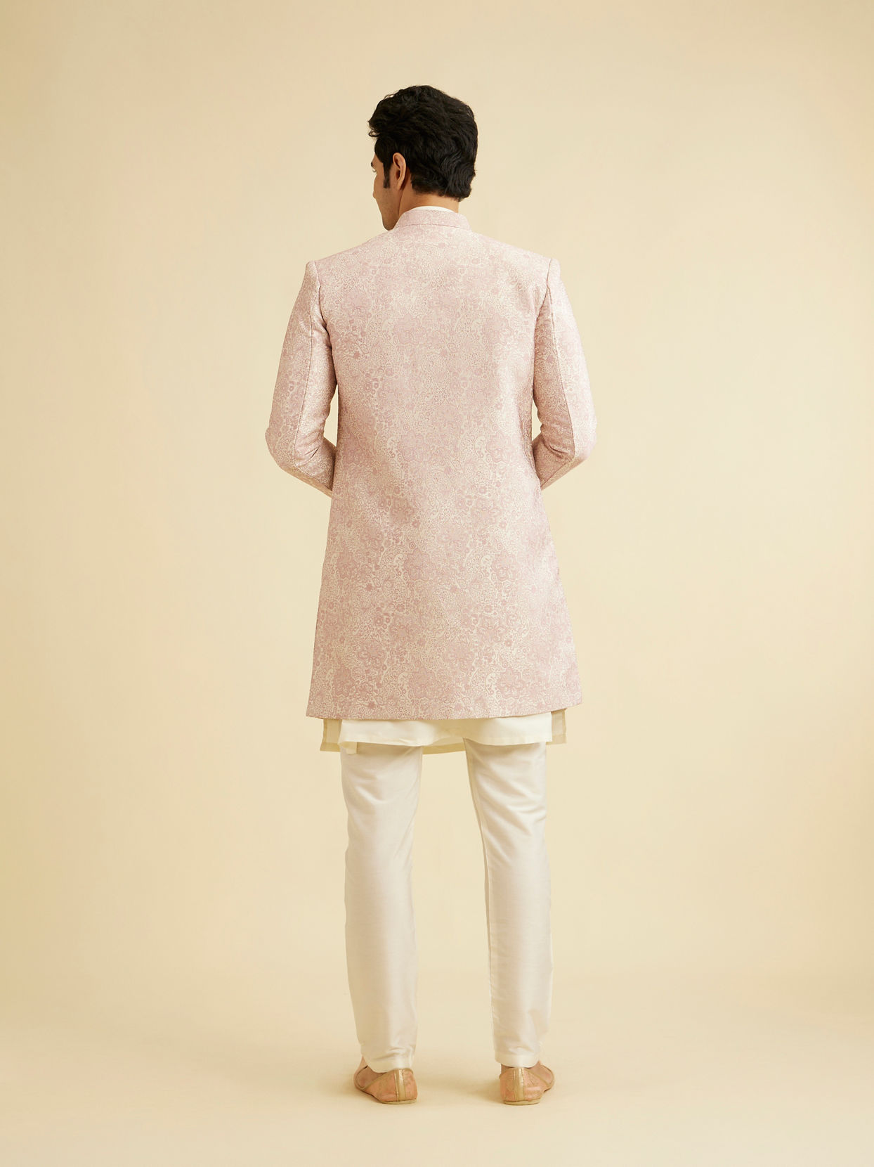 Manyavar Men Faded Pink Floral Indo Western