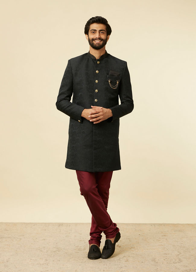 Kohl Black Achkan Indo Western Set image number 2