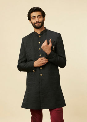 alt message - Manyavar Men Kohl Black Achkan Indo Western Set image number 0