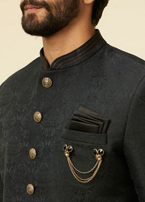 alt message - Manyavar Men Kohl Black Achkan Indo Western Set image number 1