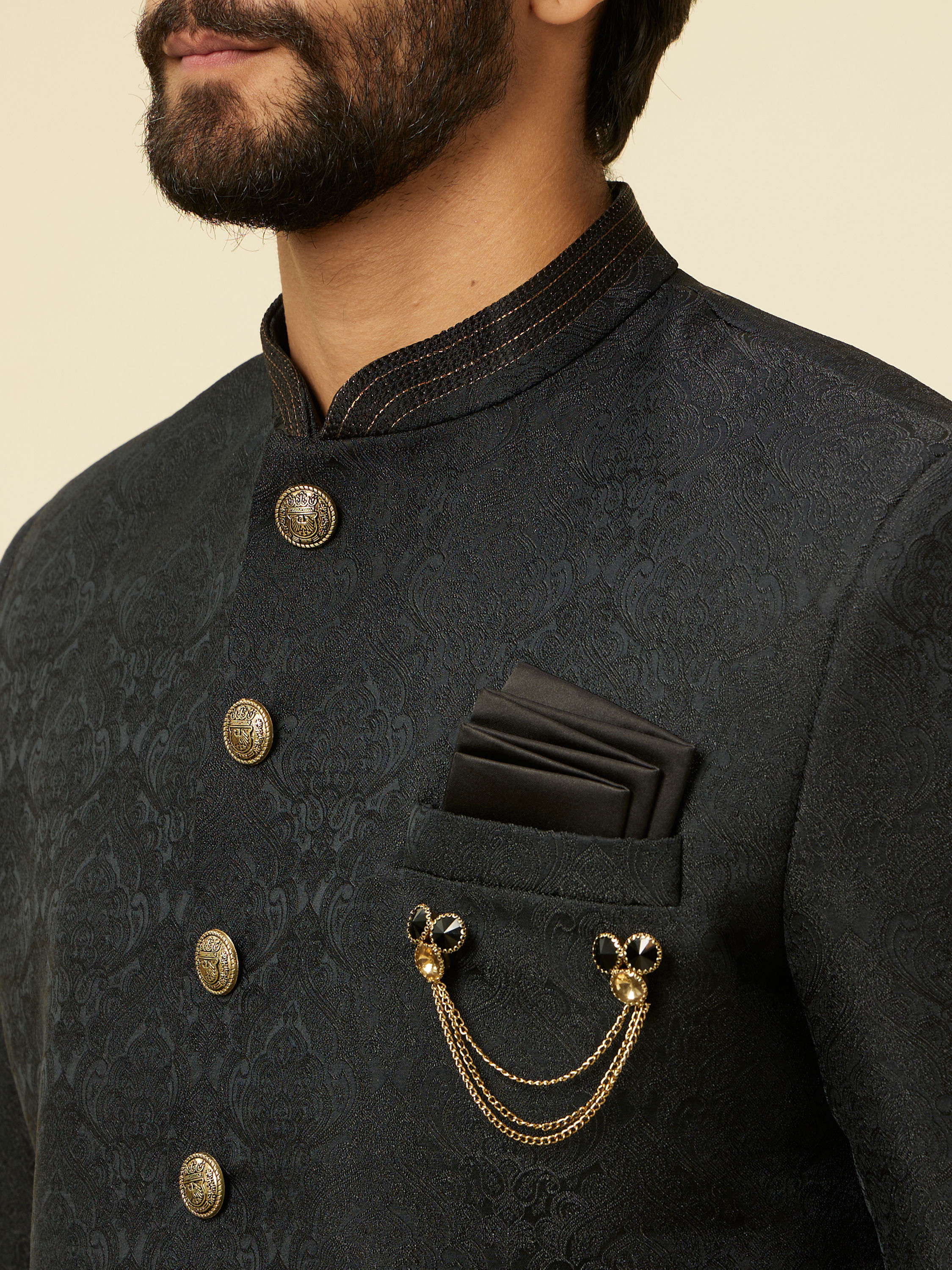 Manyavar Men Kohl Black Achkan Indo Western Set