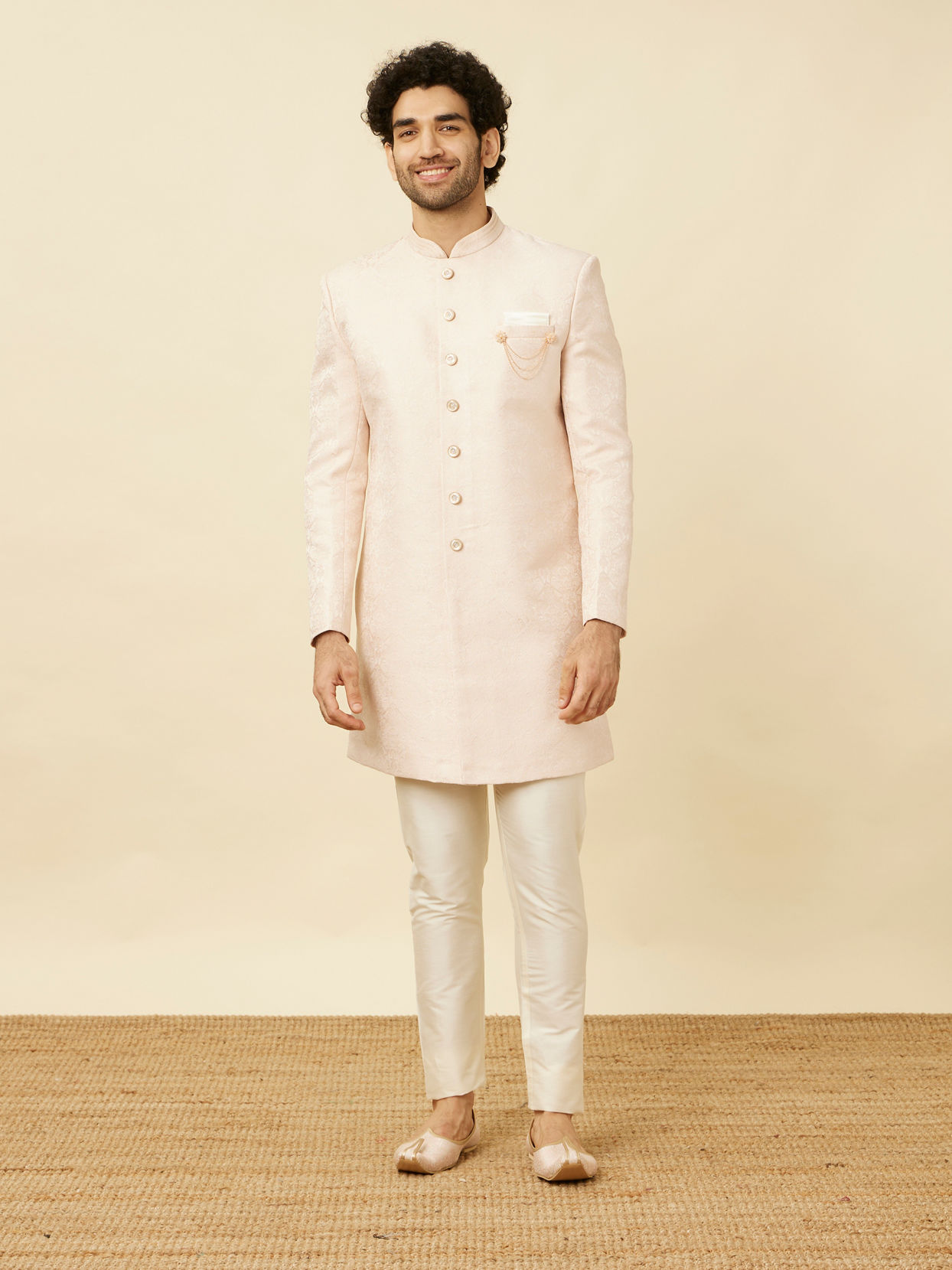 Manyavar Men Rosewater Pink Medallion Patterned Indo Western Set