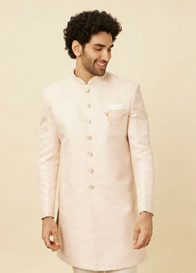 Manyavar Men Rosewater Pink Medallion Patterned Indo Western Set