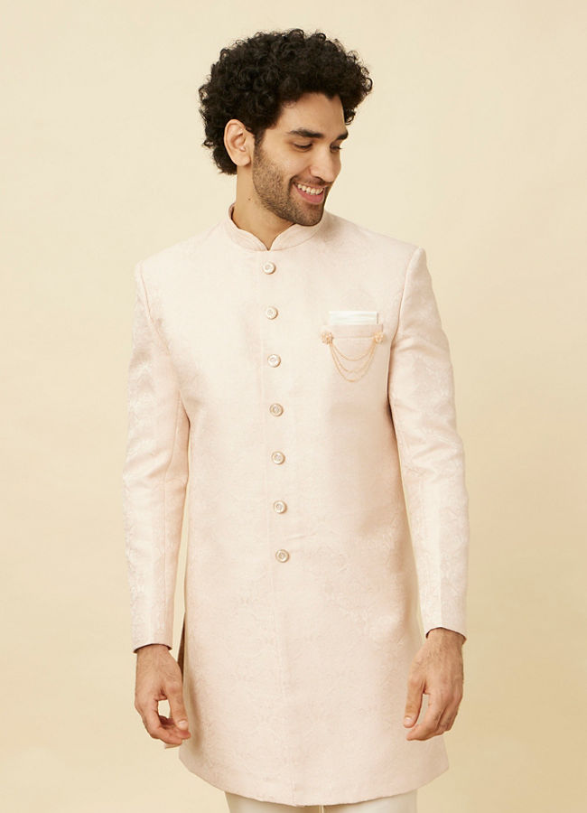 alt message - Manyavar Men Rosewater Pink Medallion Patterned Indo Western Set image number 0