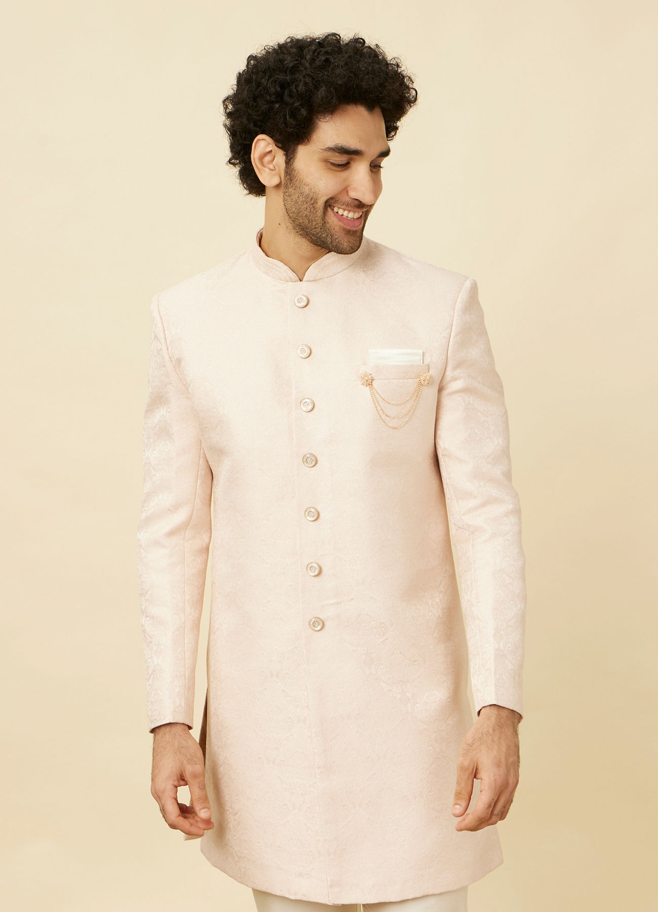 Manyavar Men Rosewater Pink Medallion Patterned Indo Western Set