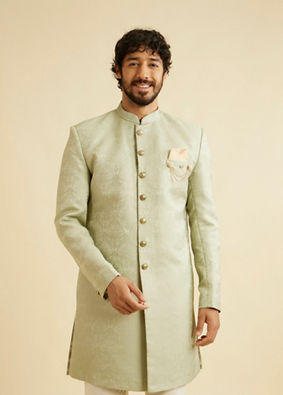 alt message - Manyavar Men Sage Green Achkan Indo Western image number 0