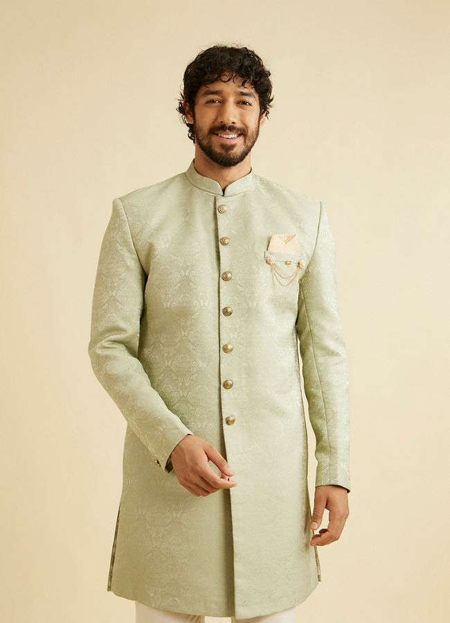 alt message - Manyavar Men Sage Green Achkan Indo Western image number 0