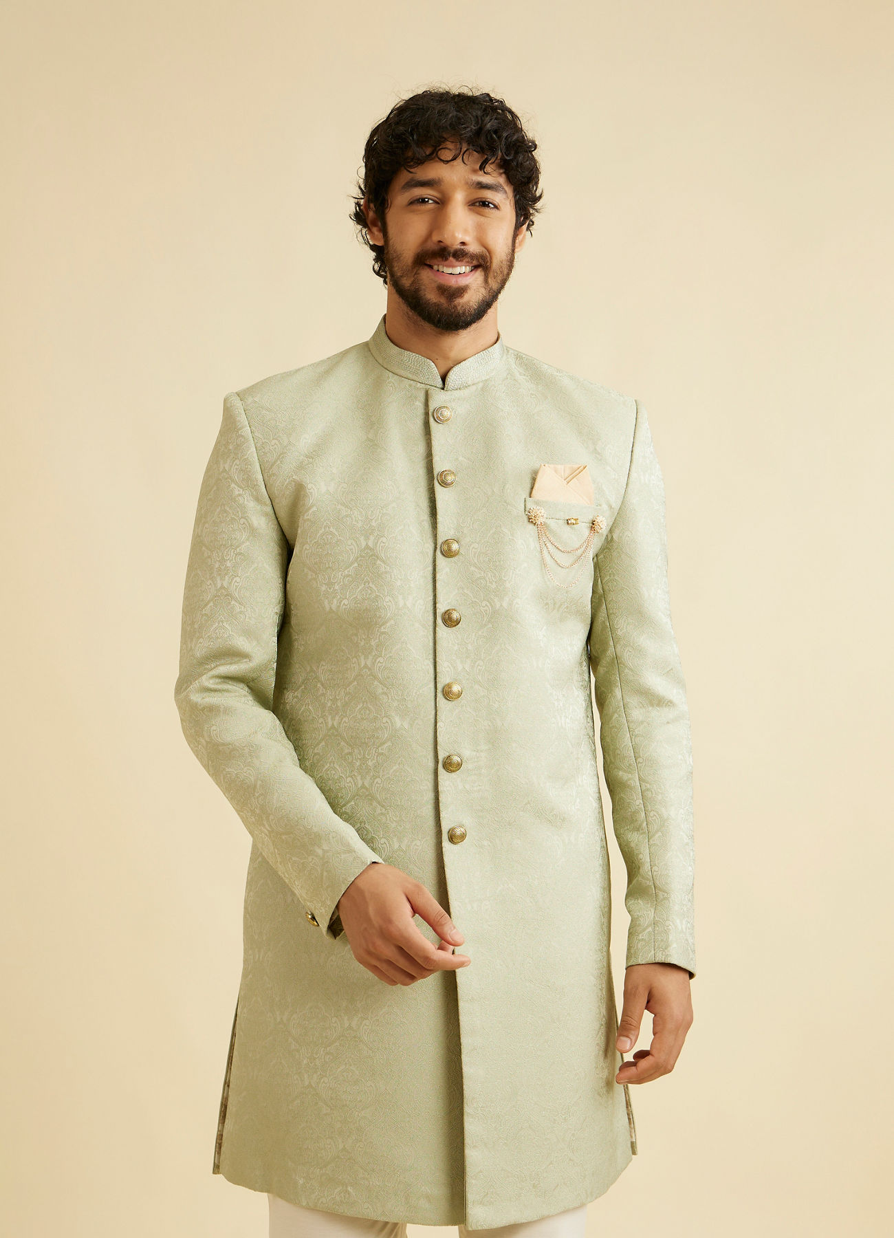 Manyavar Men Sage Green Achkan Indo Western