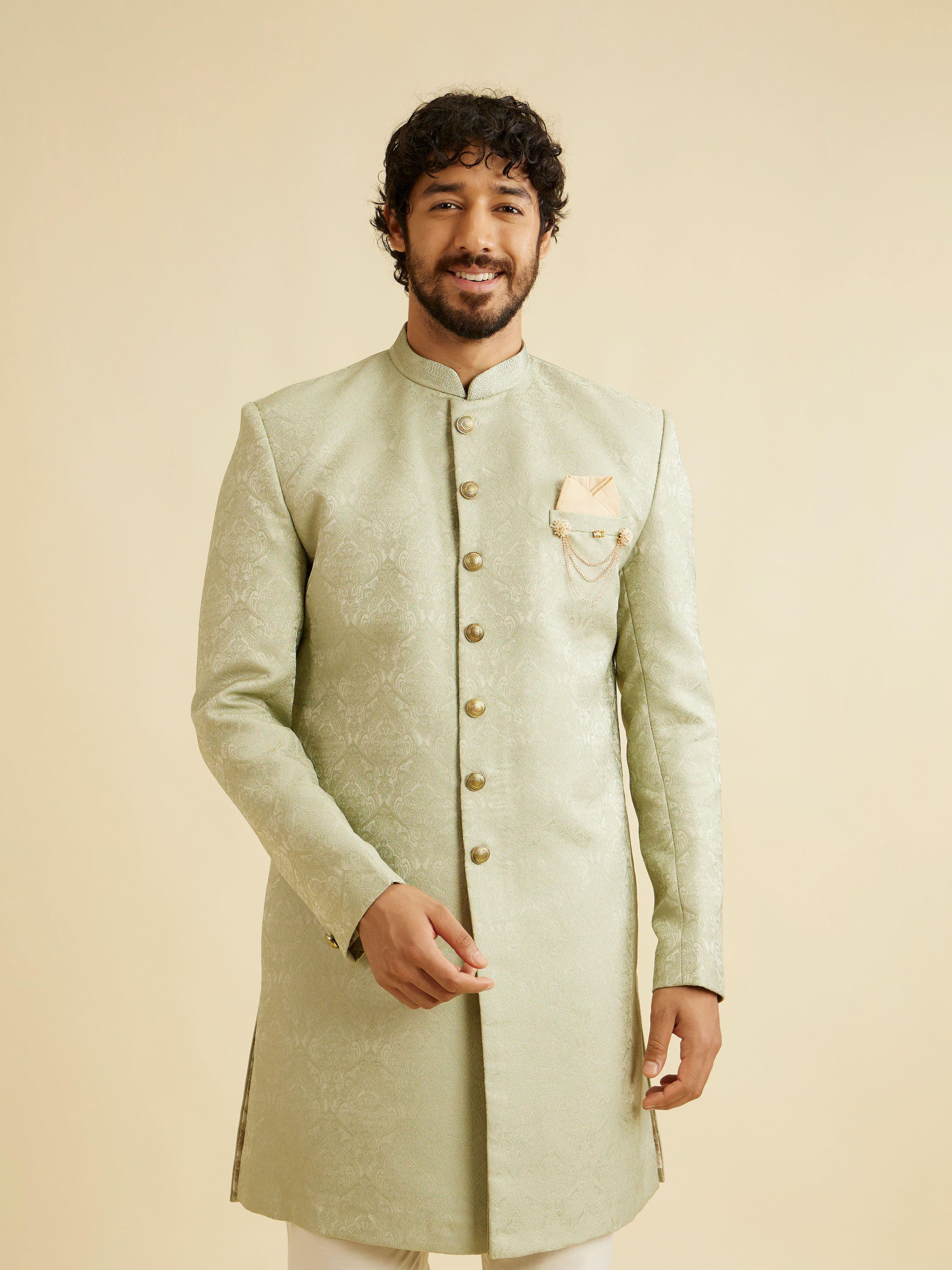 Manyavar Men Sage Green Achkan Indo Western