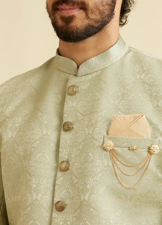 alt message - Manyavar Men Sage Green Achkan Indo Western image number 1