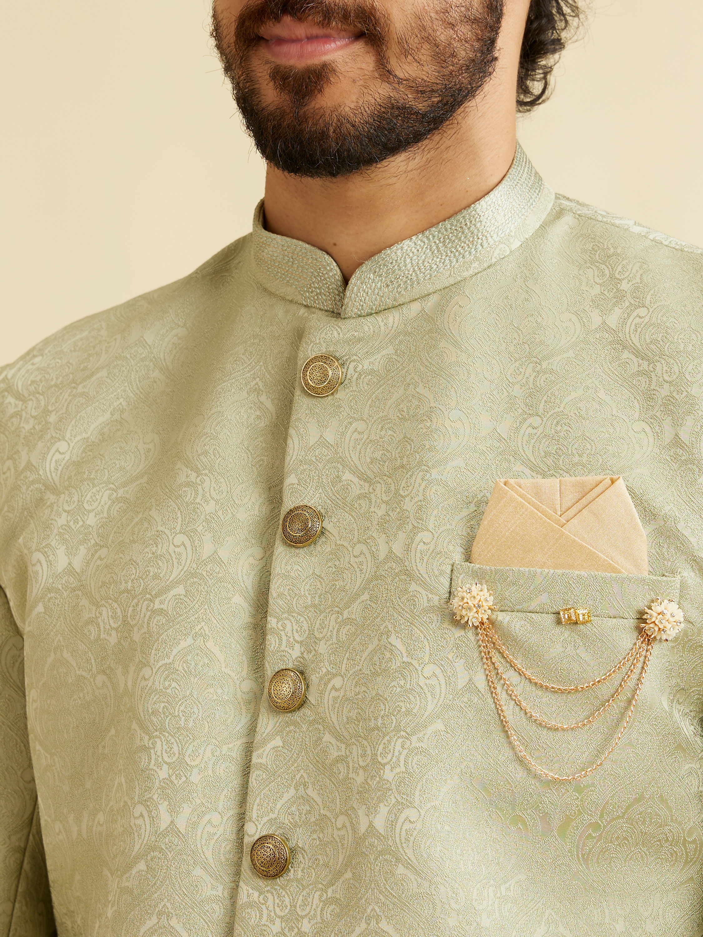 Manyavar Men Sage Green Achkan Indo Western