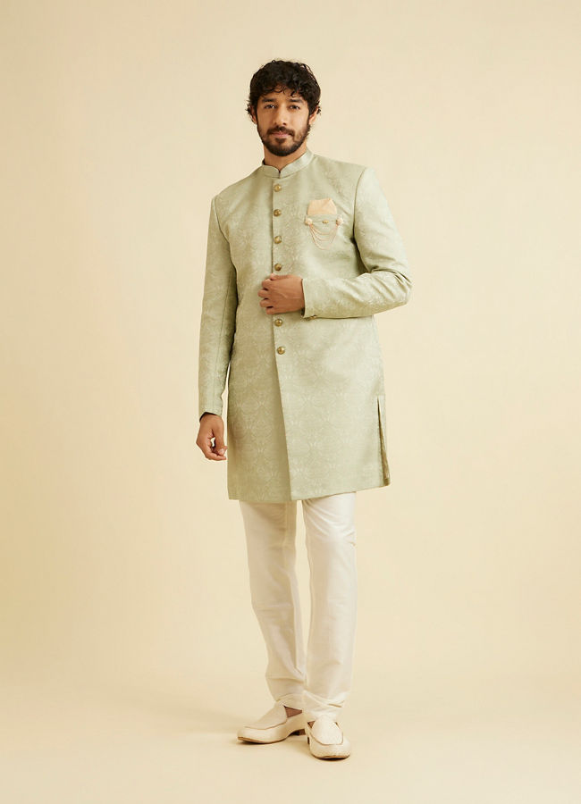 alt message - Manyavar Men Sage Green Achkan Indo Western image number 2