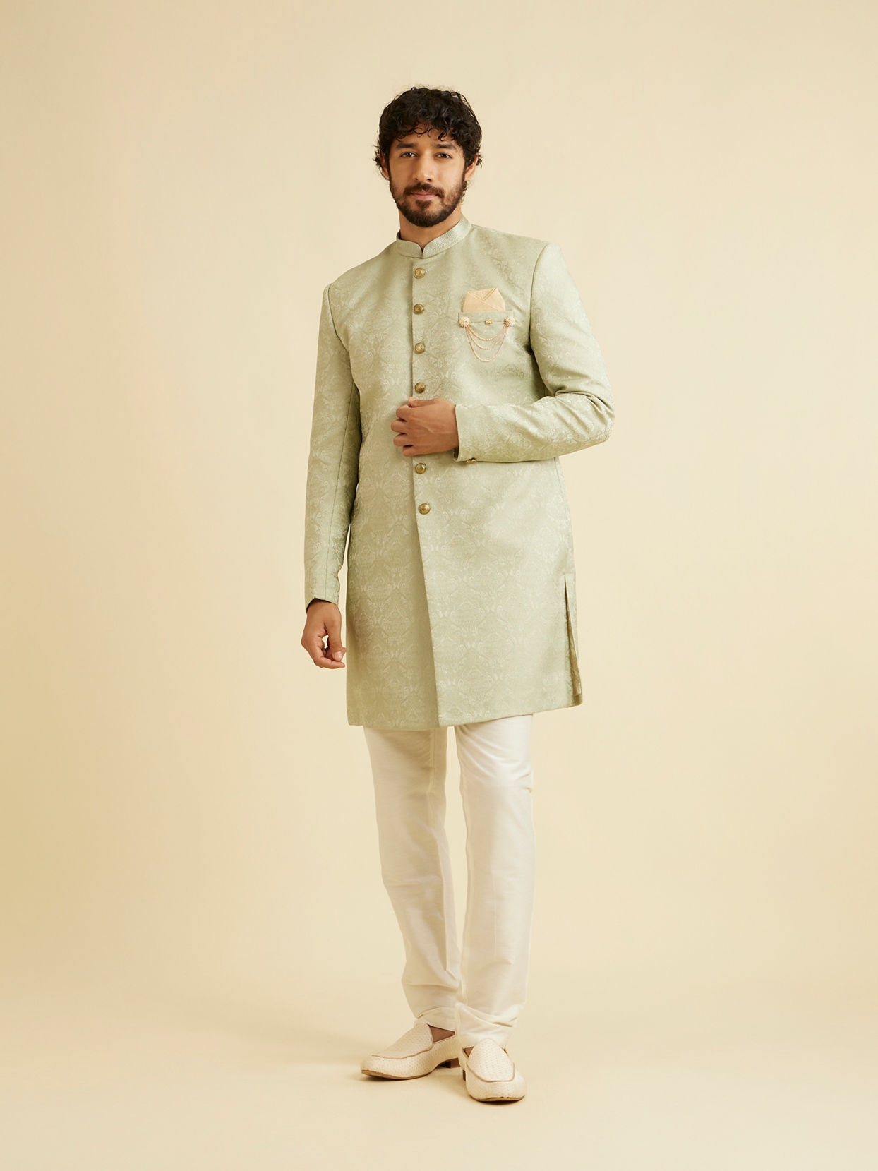 Manyavar Men Sage Green Achkan Indo Western