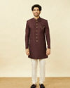 Manyavar Men Windsor Wine Medallion Patterned Indo Western Set