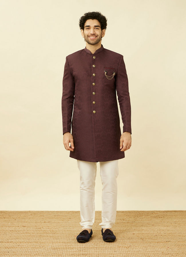 Manyavar Men Windsor Wine Medallion Patterned Indo Western Set