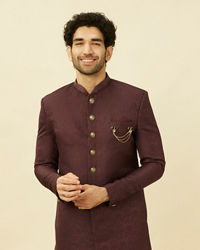 Manyavar Men Windsor Wine Medallion Patterned Indo Western Set