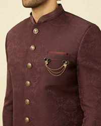 Manyavar Men Windsor Wine Medallion Patterned Indo Western Set