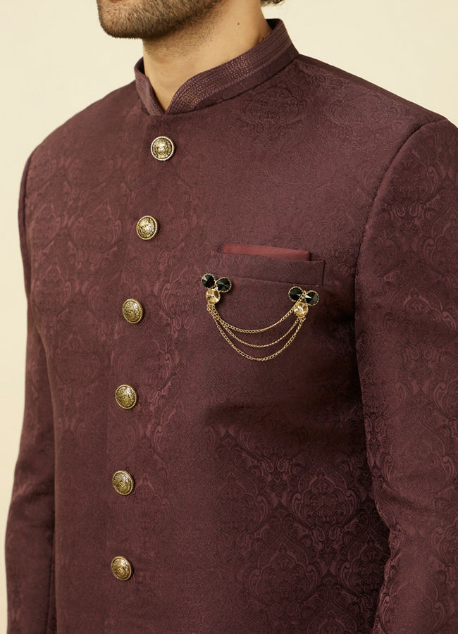 alt message - Manyavar Men Windsor Wine Medallion Patterned Indo Western Set image number 1