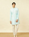 alt message - Manyavar Men Blissful Blue Medallion Patterned Indo Western Set image number 2