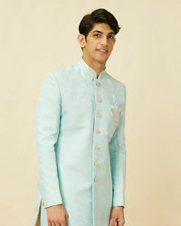 Manyavar Men Blissful Blue Medallion Patterned Indo Western Set