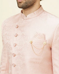 Manyavar Men Rose Pink Damask Pattern Indo Western Set