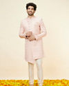 Manyavar Men Rose Pink Damask Pattern Indo Western Set
