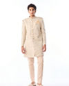 Manyavar Men Cream Self Design Indo Western