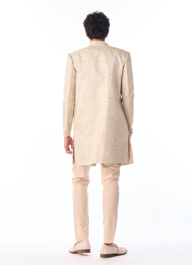 Manyavar Men Cream Self Design Indo Western