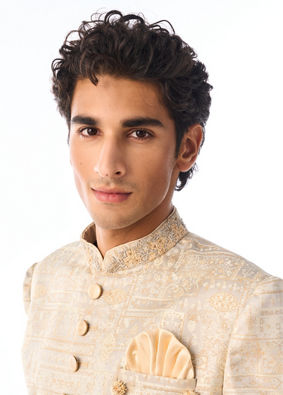 Manyavar Men Cream Self Design Indo Western
